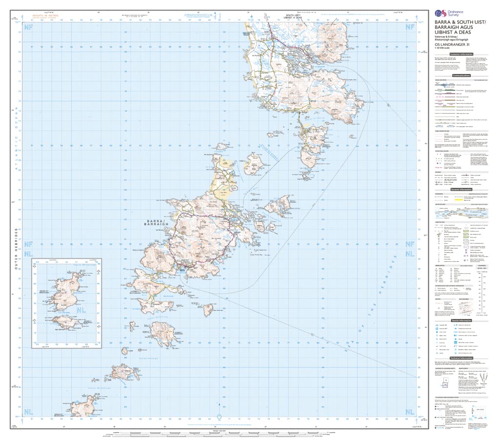 Barra & South Uist, Vatersay & Eriskay (OS Landranger Map, Band 31), Karte