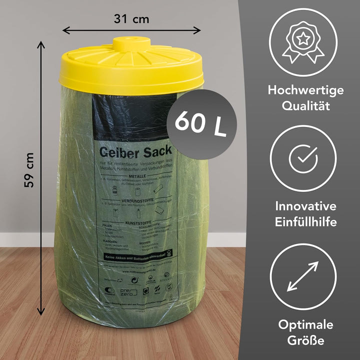 Sacktonne schwarz mit gelbem Deckel- für Gelber Sack Ständer Müllsackständer, Müllständer, Wertstoff
