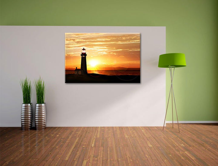 Pixxprint Leuchtturm im Sonnenuntergang als Leinwandbild/Grösse: 100x70 cm/Wandbild/Kunstdruck/ferti