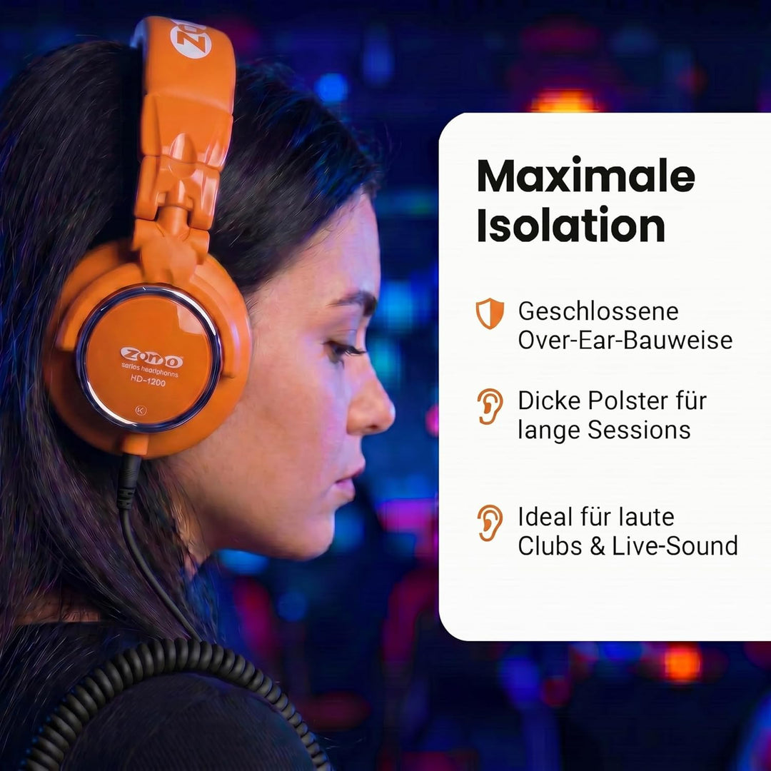 Zomo HD-1200 Professioneller Stereo-Kopfhörer (110dB, 3m) Toxic orange