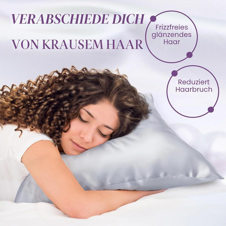 OLESILK Seide Kissenbezug Kissenhülle Haar- und Hautpflege mit Reissverschluss 16 Momme 1 Stück Silb