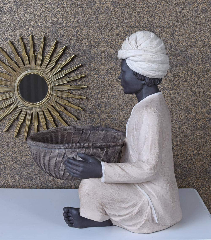 Diener Skulptur Kolonialstil Figur mit Schale Obstschale Servierschale Buttler Polystein cw182 Palaz