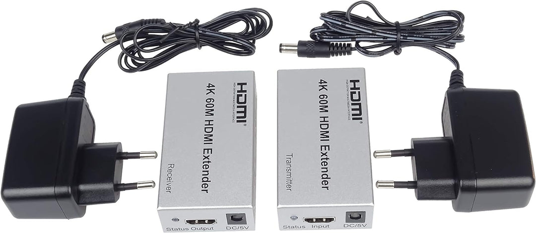 PremiumCord 4K HDMI Extender bis zu 60m über Patchkabel Cat5e / Cat6, LAN Kabel, Metallgehäuse, Komp