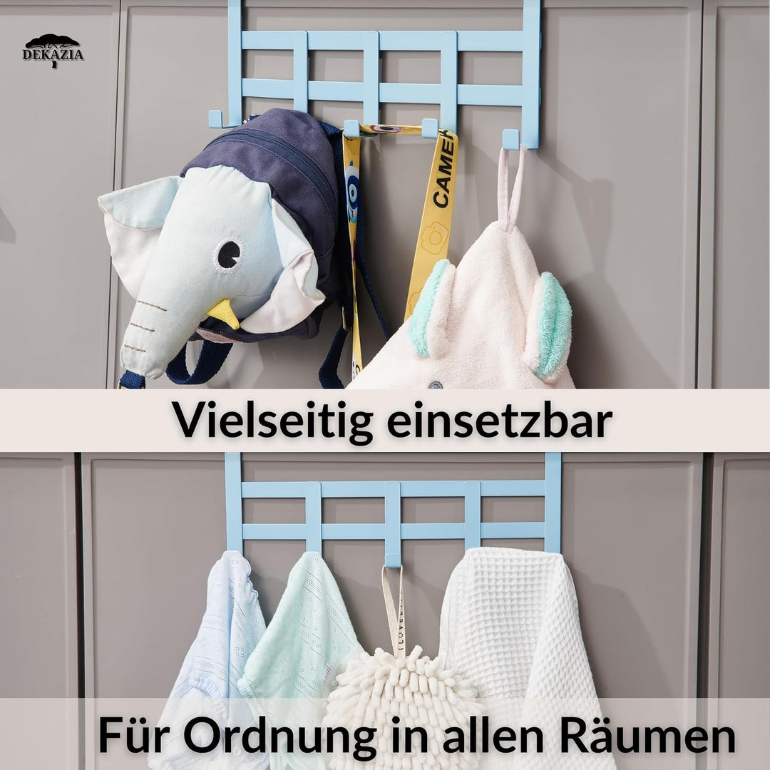 DEKAZIA® Türgarderobe Blau zum Einhängen – Bunte Kleiderhaken, Hakenleiste &amp; Garderobenhaken – Prakt