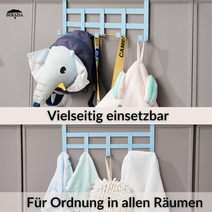 DEKAZIA® Türgarderobe Blau zum Einhängen – Bunte Kleiderhaken, Hakenleiste &amp; Garderobenhaken – Prakt