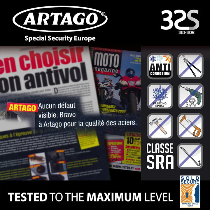 ARTAGO 32S1 Pack Bremsscheibenschloss mit Alarm 120db Hohe Sicherheit + Halterung für BMW (R1250GS,