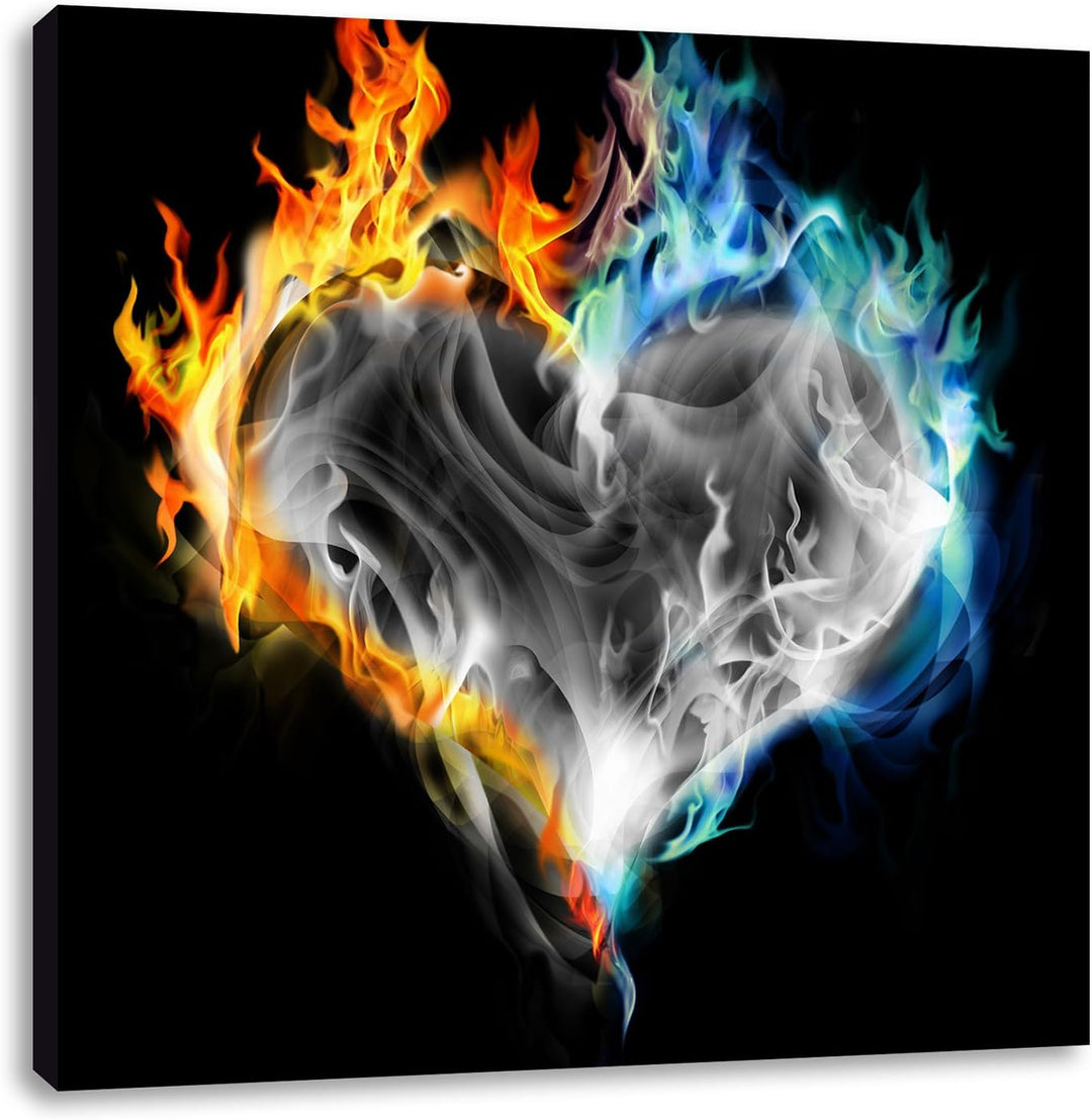Pixxprint Herz aus Feuer und Wasser als Leinwandbild Quadratisch/Grösse: 70x70 / Wandbild/Kunstdruck
