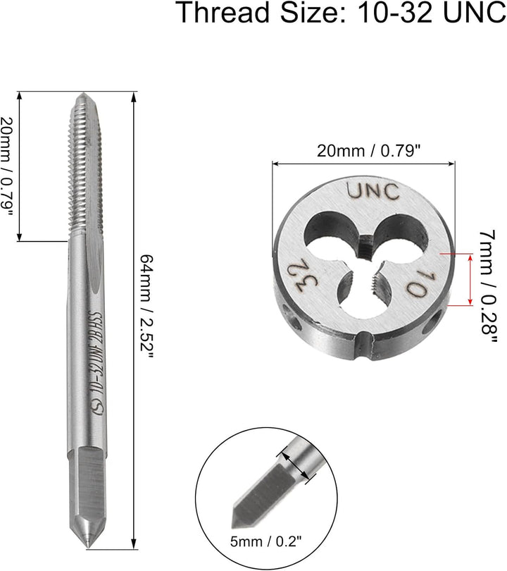 QUARKZMAN 10-32 UNF Gewindebohrer und Schneideisen Set 20mm Gewindebohrer set Runder Schneideisenhal