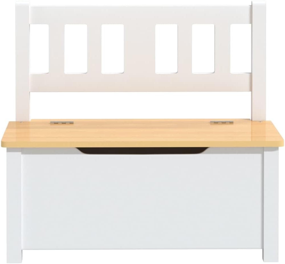 Kinderbank mit Stauraum in Weiss und Beige Masse 60x30x55 cm aus MDF für Kinderzimmer Aufbewahrung u