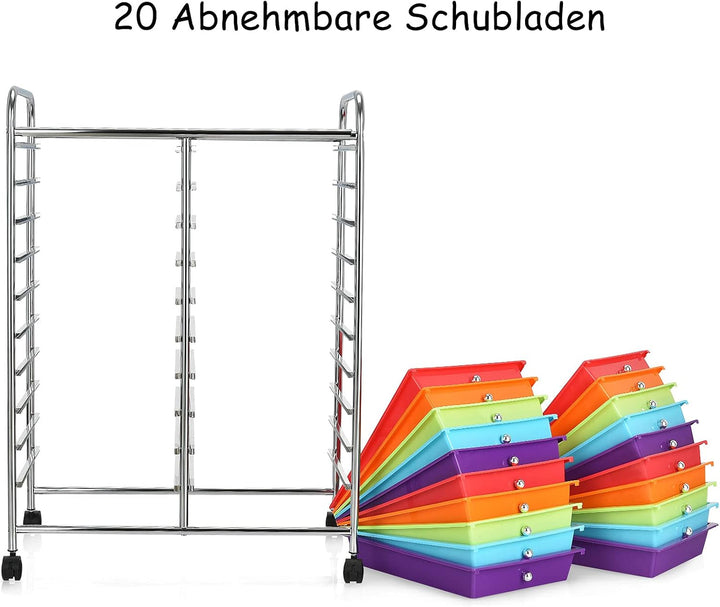 DREAMADE Rollwagen mit 20 Abnehmbaren Schubladen, Schubladen Rollwagen, Beistellwagen Schubladen Sch