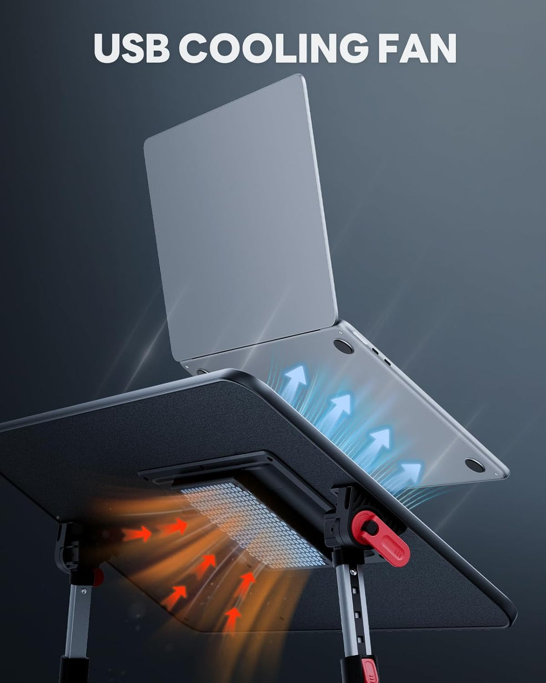 Kühltisch, Schreibtisch mit USB Anschluss, SAIJI Betttisch, Lapdesk mit Ventilator, Verstellbarer La