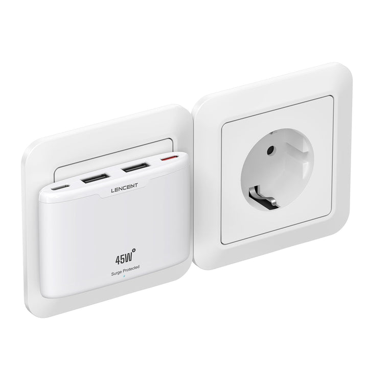 LENCENT Flaches USB C Ladegerät Slim 45 Watt Schnellladegerät Netzteil 4-Port Charger dünner Ladeste