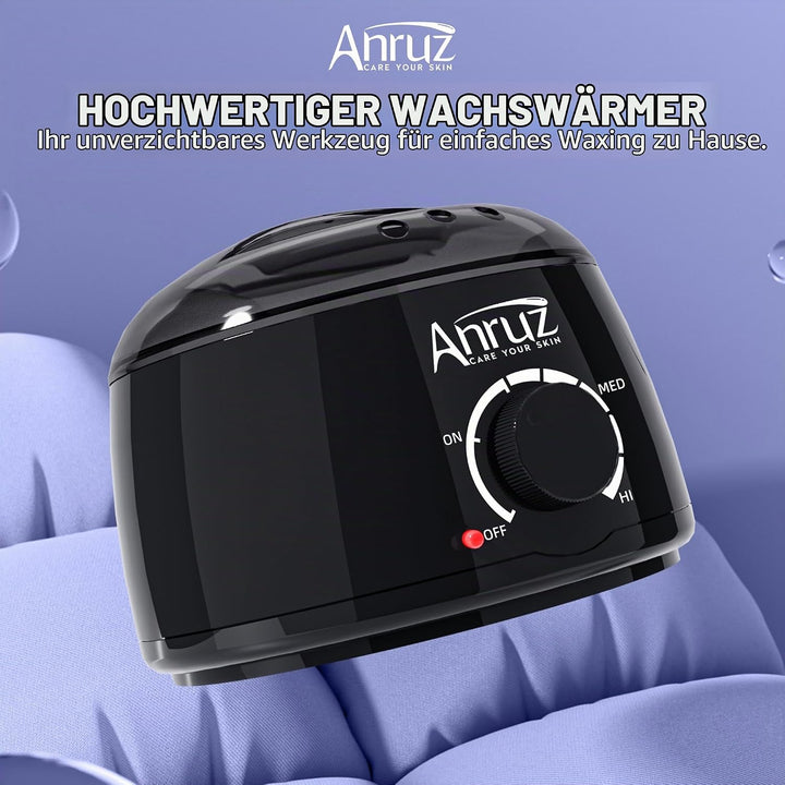 ANRUZ Waxing Set- A1-Black Wachswärmer Wachs Haarentfernung mit 400g Wachsperlen,Silikonschale und 2