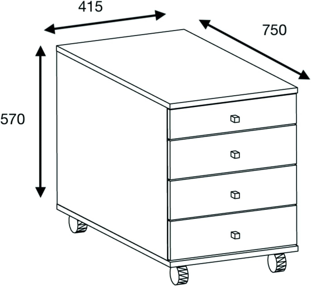 VCM Rollcontainer Beistellcontainer Bürocontainer Rollen rollbar Schublade Lona 75, Anthrazit/Honig-