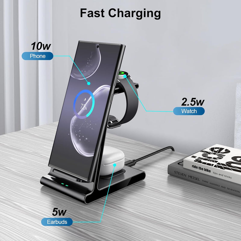 leChivée Induktive Ladestation,3 in 1 Fast Wireless Charger 15W Kabelloses Ladegerät Ständer kompati