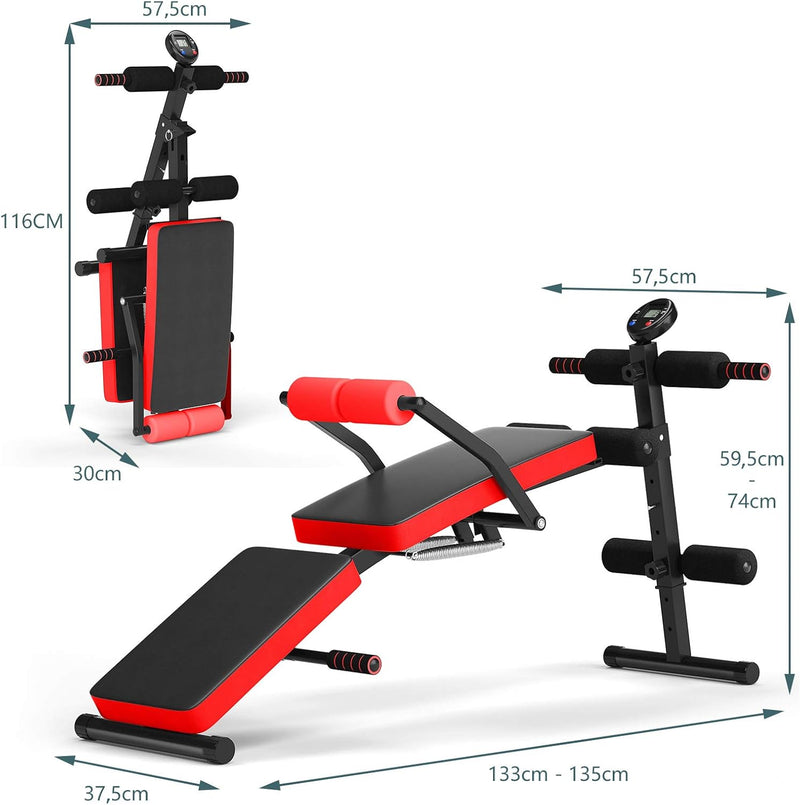 COSTWAY Sit Up Bank klappbar, Trainingsbank 5 stufig höhenverstellbar mit Monitor, Fitnessbank, Schr