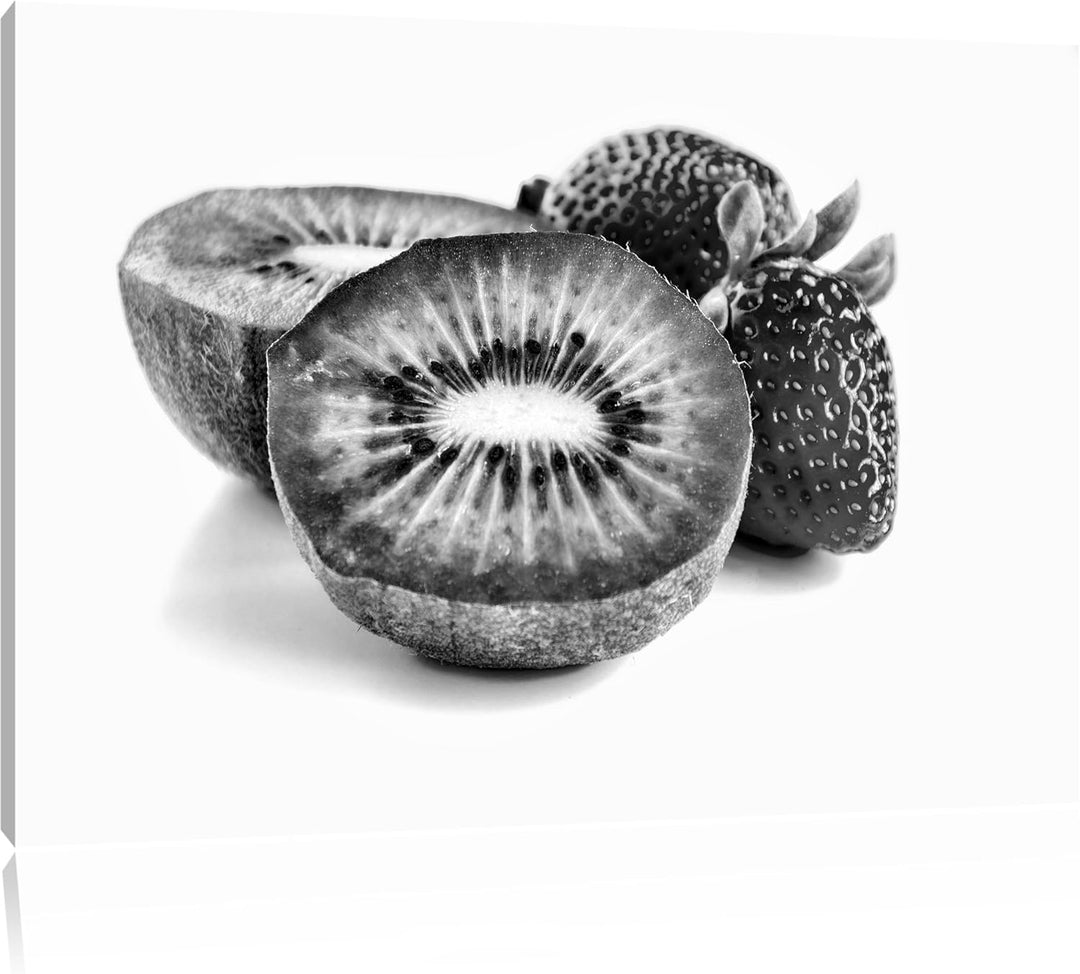 Pixxprint Kiwi und Erdbeeren als Leinwandbild/Grösse: 100x70 cm/Wandbild/Kunstdruck/fertig bespannt,