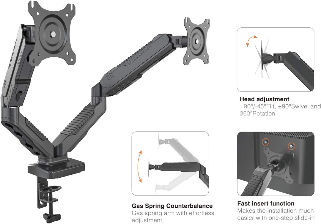 HFTEK Monitor TV Halter Mounts Doppel Tischhalterung für 2 Bildschirme von 15 bis 27 Zoll – VESA 75/