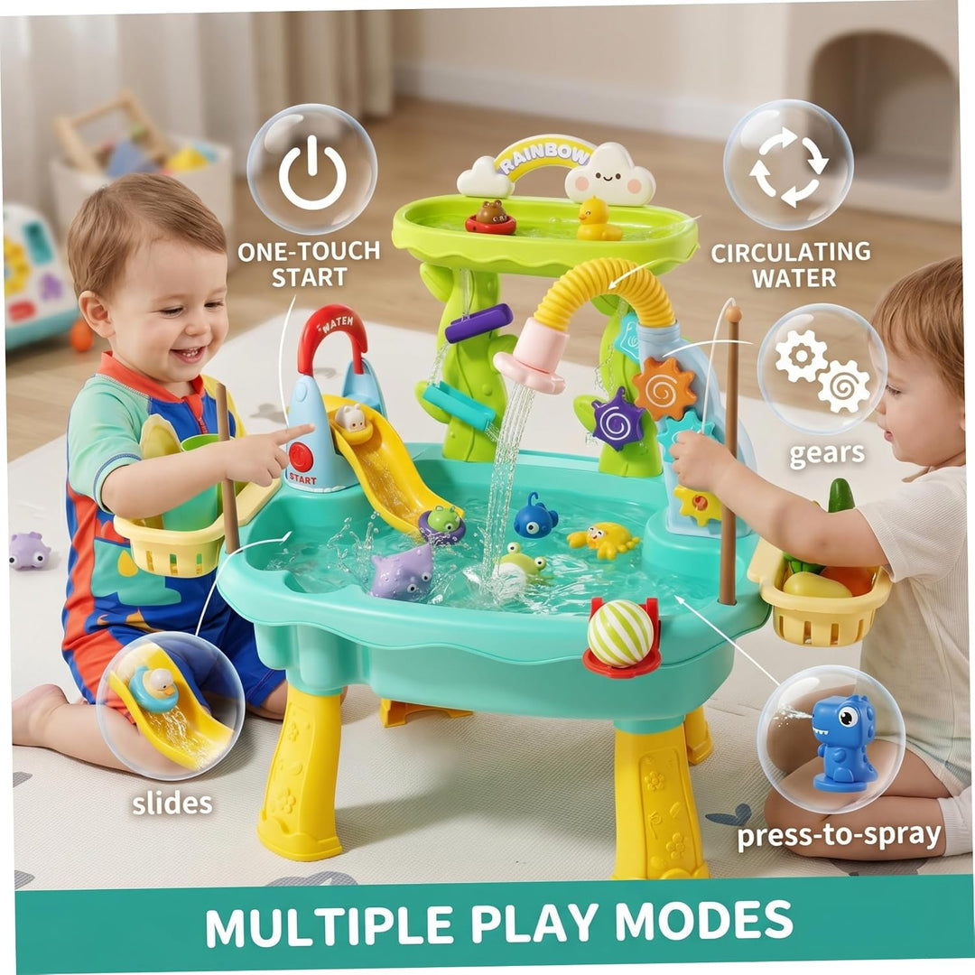Wasserspieltisch, Wassertabletts für Kinder mit Umlaufrutsche und Angelfunktionen, 2-lagig, blau, Bl