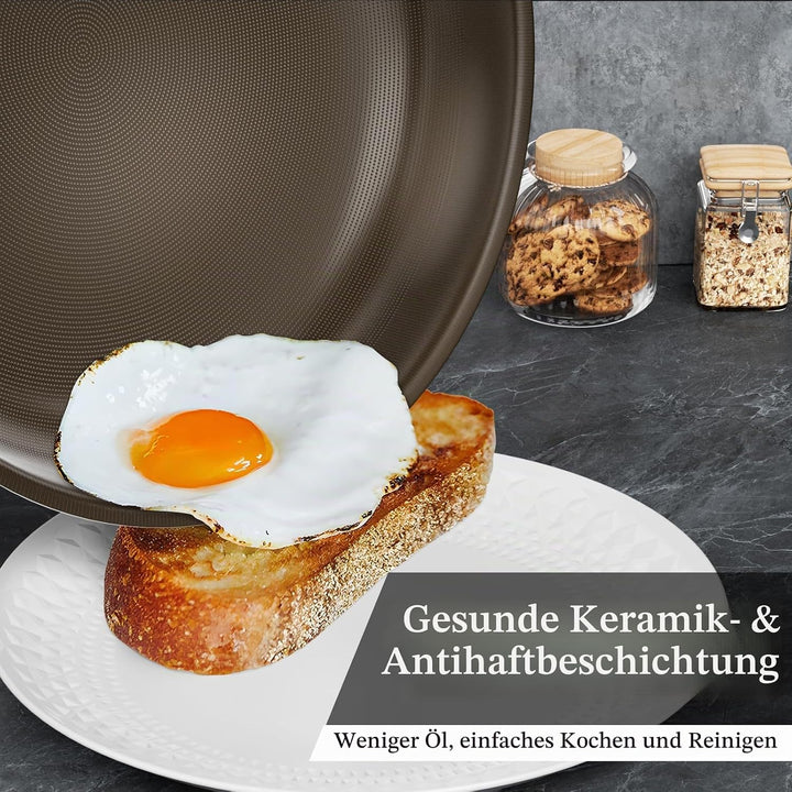 Innerwell Titan Keramik Bratpfanne 24 cm, Induktion Pfanne mit Deckel, Edelstahl Pfanne mit Antihaft