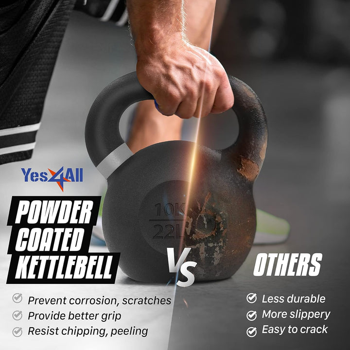 Yes4All 4-32kg Powdercoat Kettlebell aus Gusseisen, Schwunghantel, Kugelgewicht A. 4kg, A. 4kg