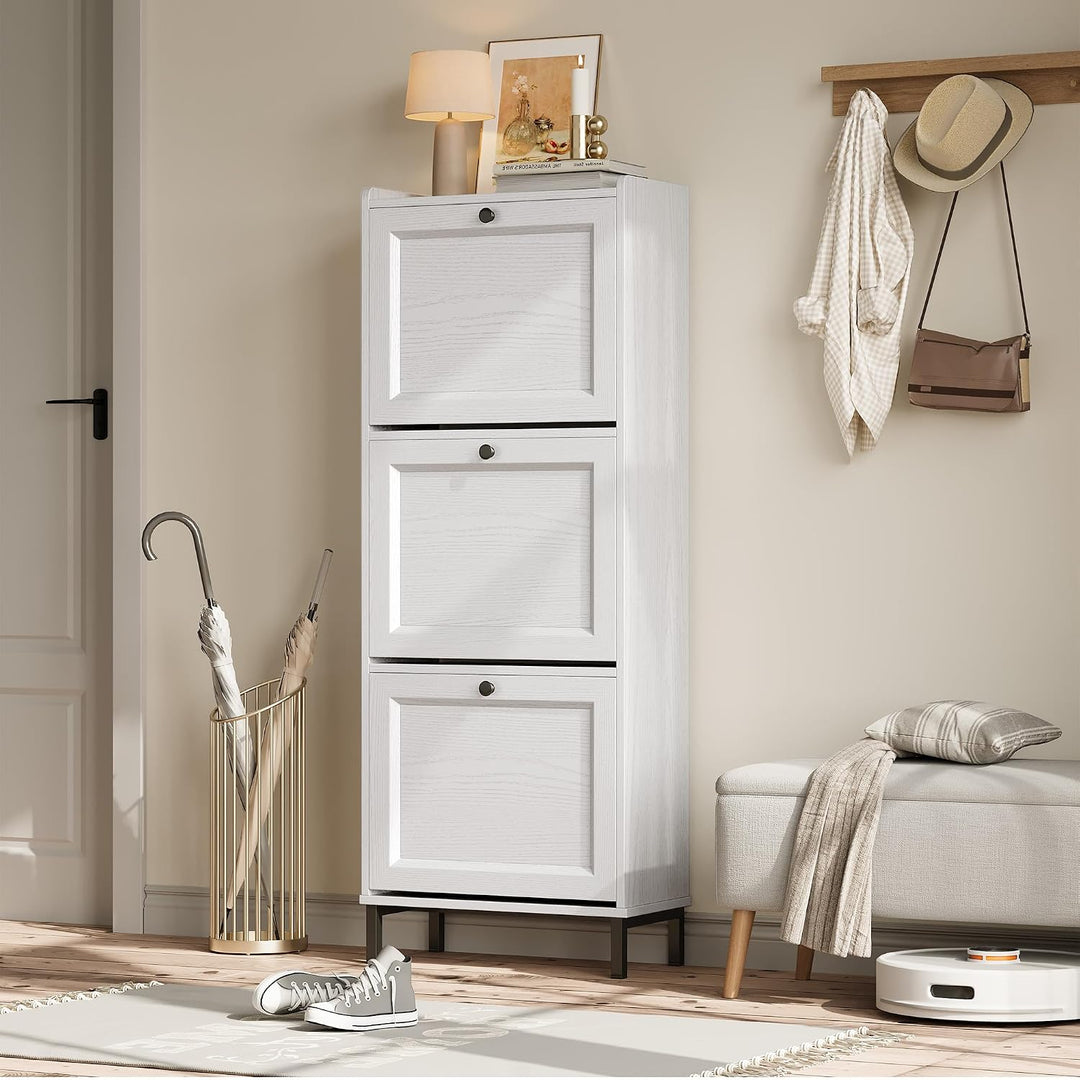 3-Klappen-Schuhschrank, schmaler Holzschrank mit verstellbaren Trennwänden für 14–18 Paar, ideal für