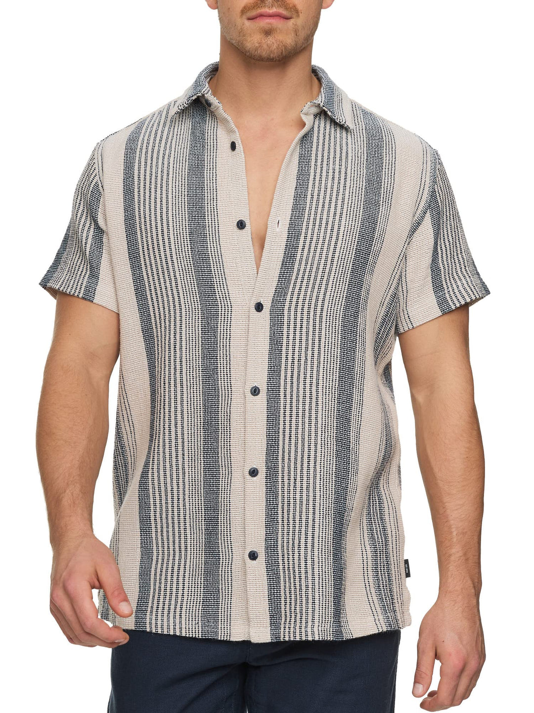 Indicode Herren INCosby Kurzarmhemd mit Button-Down-Kragen | Herrenhemd gestreift Kurzarm Hemd S Bei