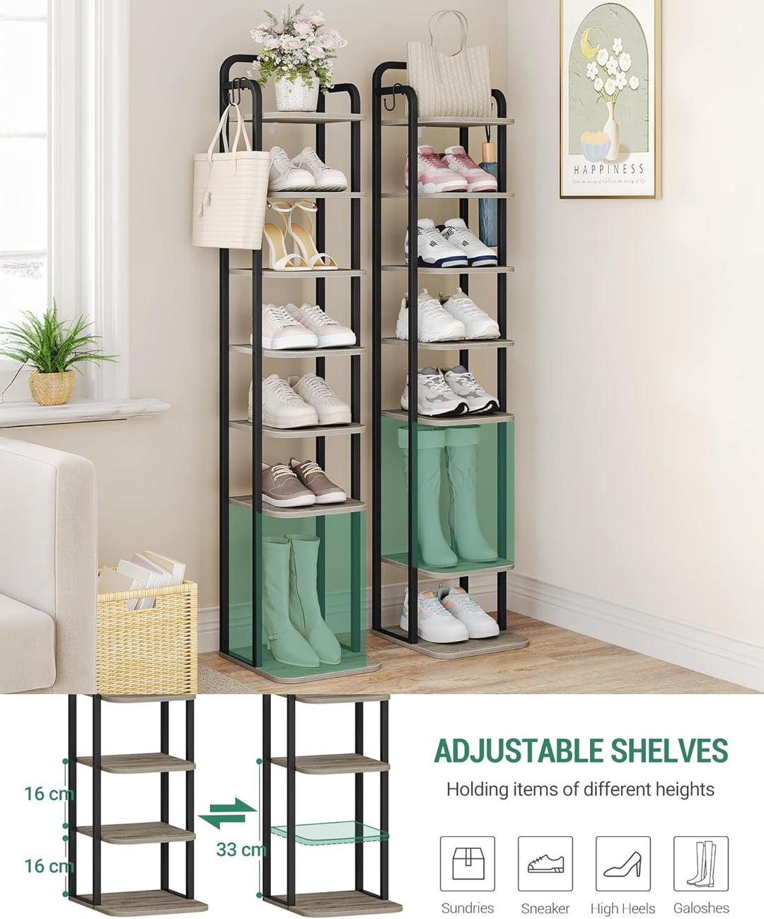 Hzuaneri Vertikales Schuhregal, 8-Stöckige Schuhregale, Schuhturm für kleine Räume, freistehend, Ver
