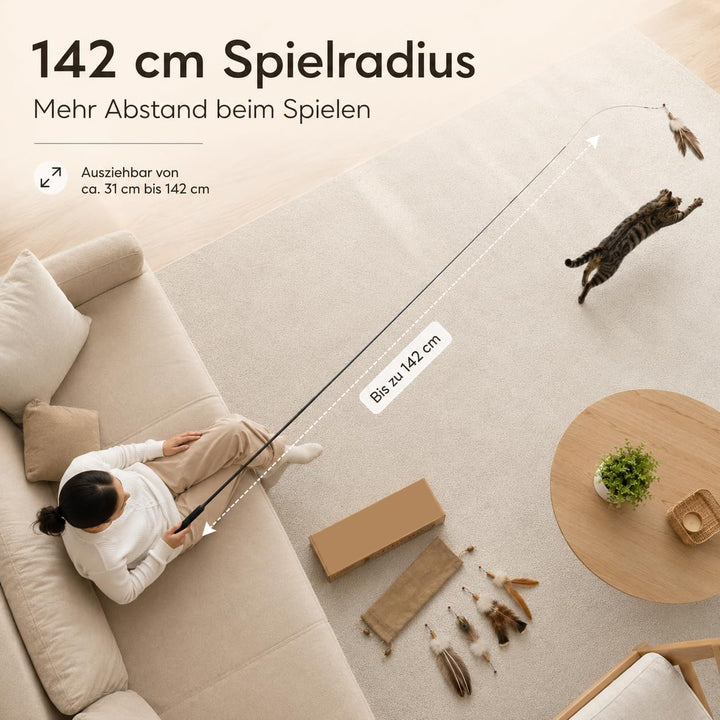 YEGUO Katzenangel stabil & lang (142cm) - Interaktives Katzenspielzeug Angel Set aus Carbon mit 6 Na