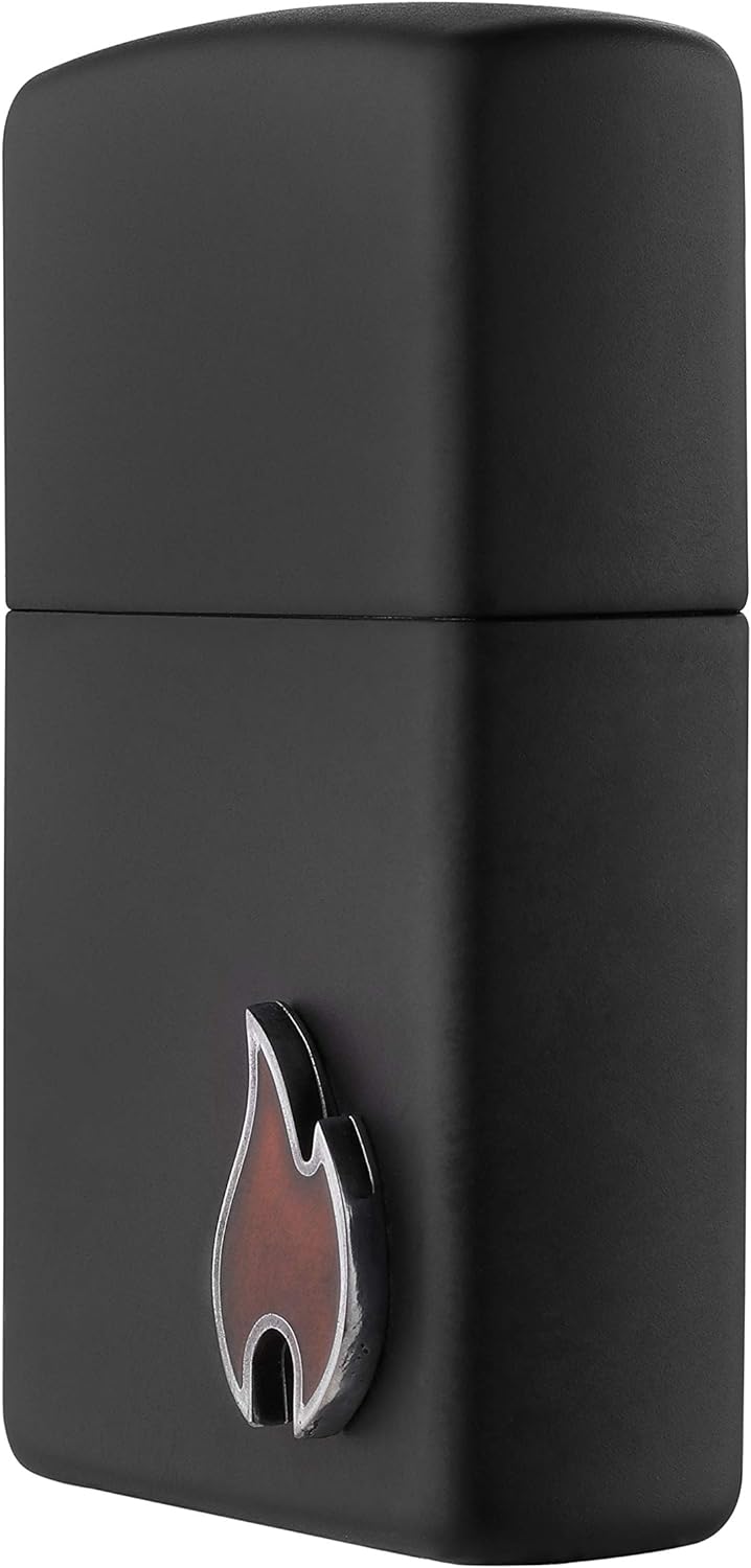 Zippo 2007118 – Sturmfeuerzeug, Little Flame, Mini Emblem Attached, Black Matte, nachfüllbar, in hoc