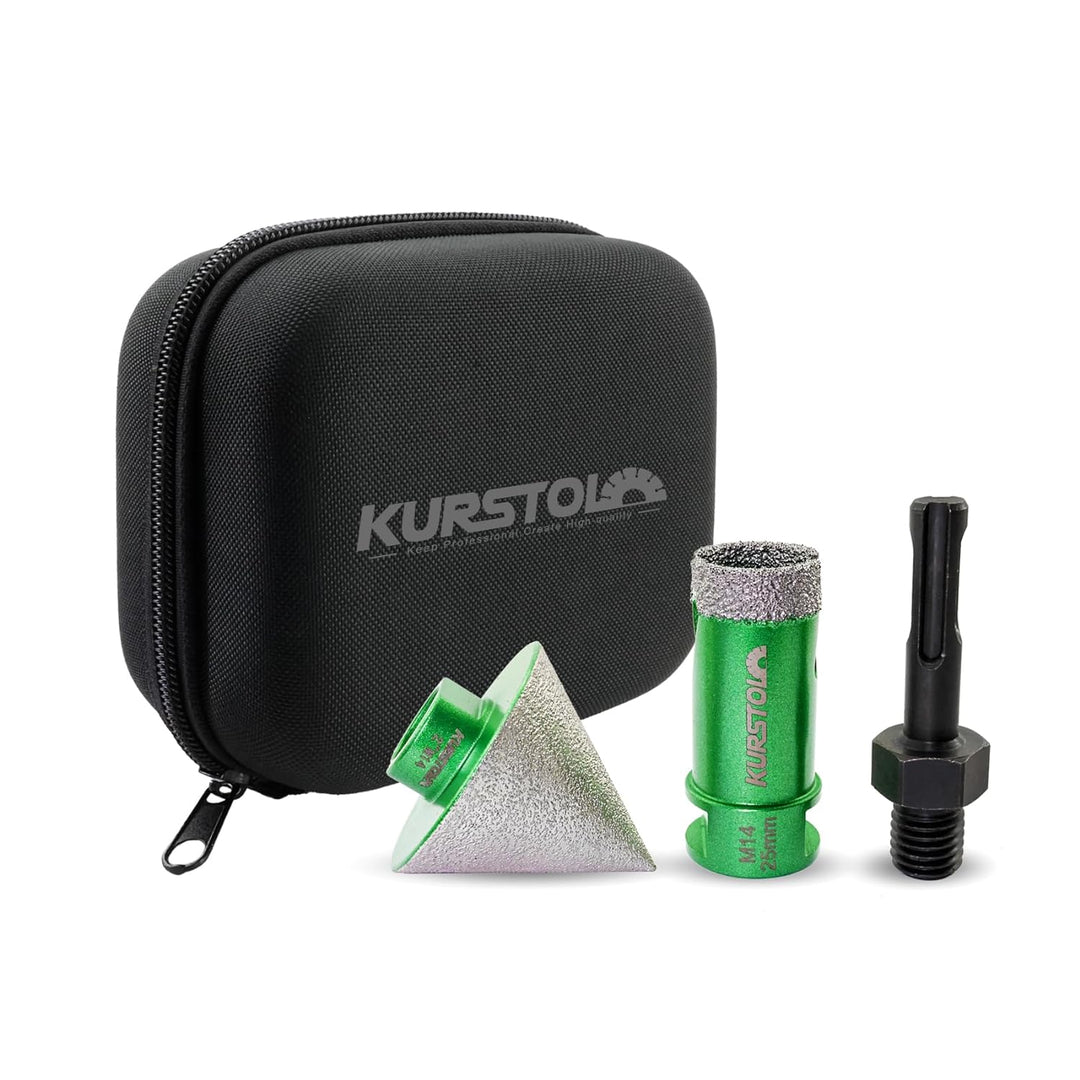 KURSTOL Diamant-Bohrkrone Kit - Diamantbohrer Dreikant Schaft 25mm+50mm Diamant Fingerfräser+SDS PLU