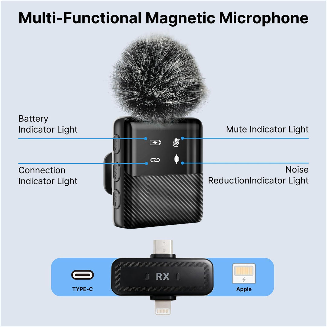 yAyusi Vlogging Kit für iPhone/Android, 198 cm Ausziehbares Stativ mit Magnetischem Mikrofon/Ringlic