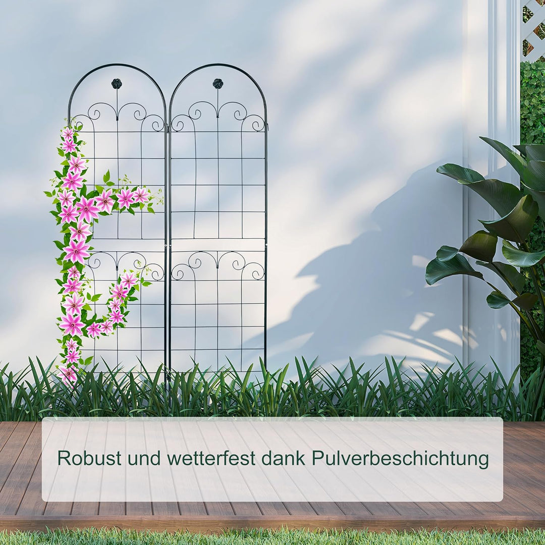 Relaxdays Rankgitter 2er Set, Metall, 180 x 50 cm, Vintage Rankhilfe Garten, Rundbogen & Blume, zum