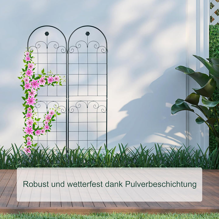 Relaxdays Rankgitter 2er Set, Metall, 180 x 50 cm, Vintage Rankhilfe Garten, Rundbogen & Blume, zum