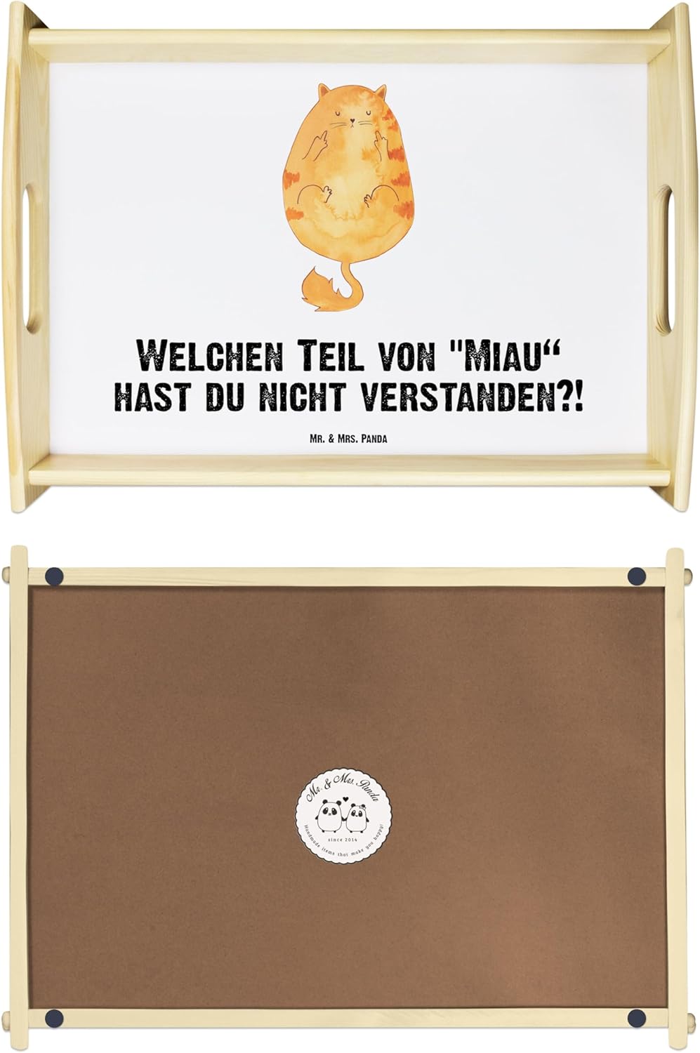 Mr. & Mrs. Panda Tablett Katze Mittelfinger - Geschenk, Cat, Deko, Mietze, Holz, Kater, Cats, zum se