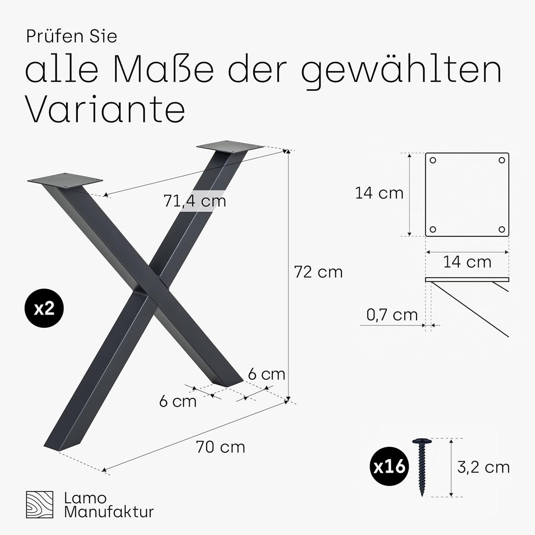 LAMO Manufaktur Tischbeine für Esstisch | Schreibtisch, Mark Light | Vierkantprofil 60x60 mm, Tischg