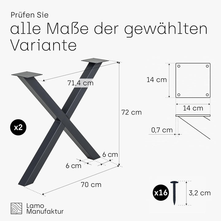 LAMO Manufaktur Tischbeine für Esstisch | Schreibtisch, Mark Light | Vierkantprofil 60x60 mm, Tischg