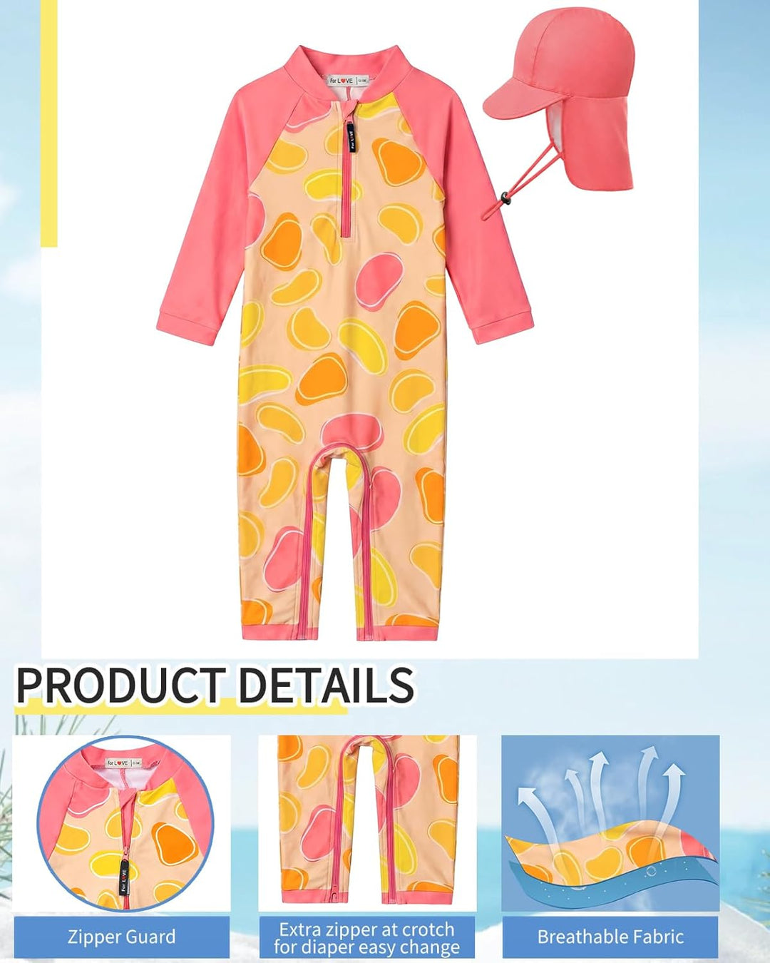 weVSwe Baby Mädchen Langarm Badeanzug UV-Schutz UPF 50+ Einteiler mit Kleinkind Sonnenhut Flap Cap 0