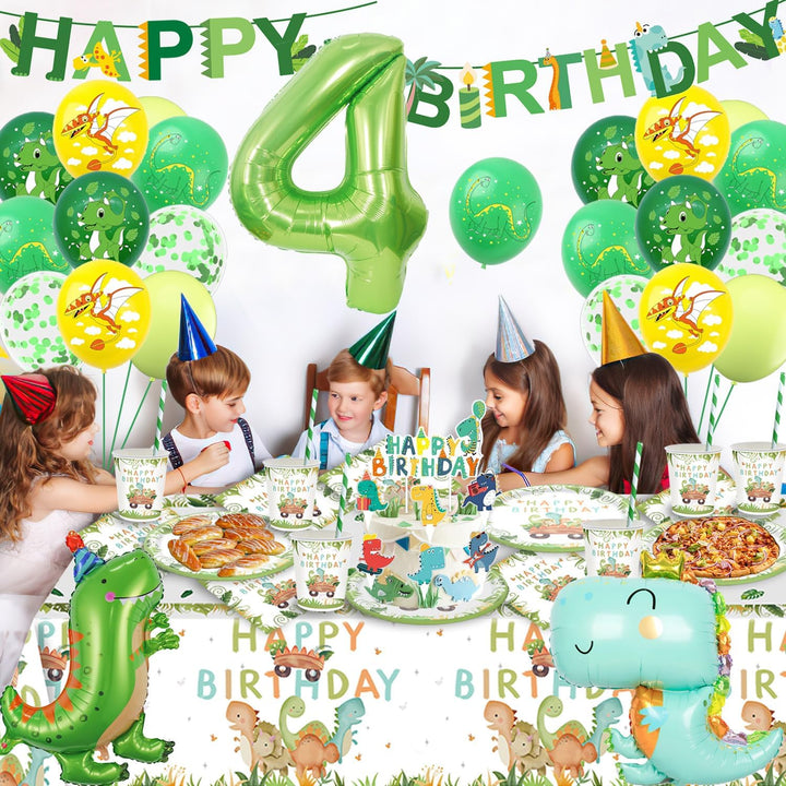 Dino Geburtstag Deko 4 Jahre, Dinosaurier Partygeschirr Set, Geburtstagsdeko 4 Jahre Junge, Dinosaur
