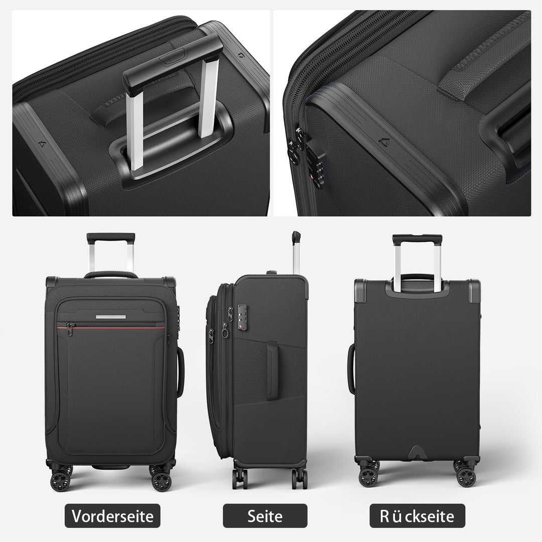 Weichschalenkoffer gross 82x48x30cm erweiterbar - Stoffkoffer Trolley wasserfest, Reisekoffer mit 4