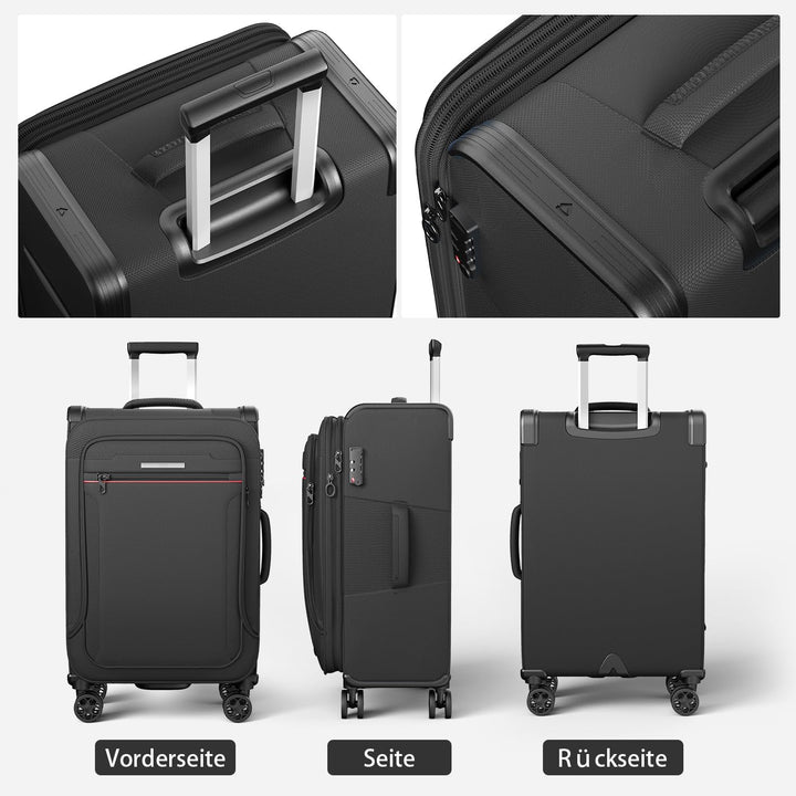 Weichschalenkoffer gross 82x48x30cm erweiterbar - Stoffkoffer Trolley wasserfest, Reisekoffer mit 4