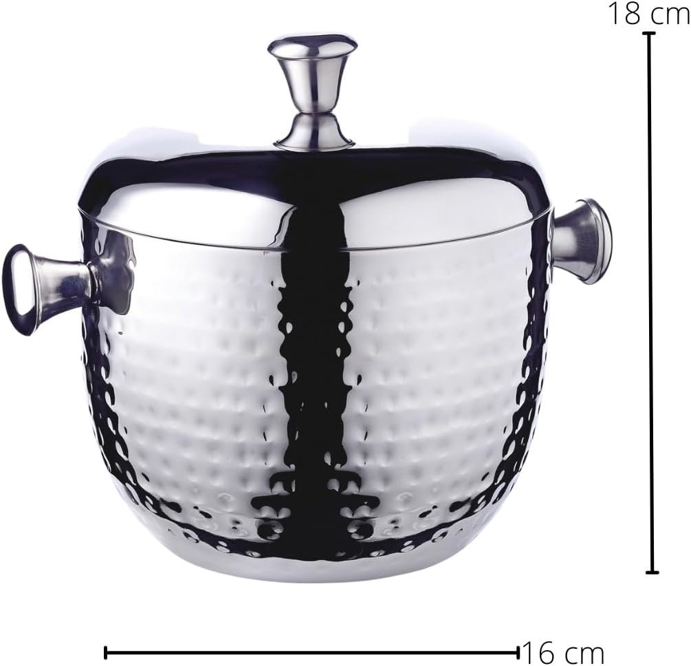 EDZARD Eiseimer Rico (Höhe 21 cm) mit Deckel, Edelstahl gehämmert hochglanzpoliert