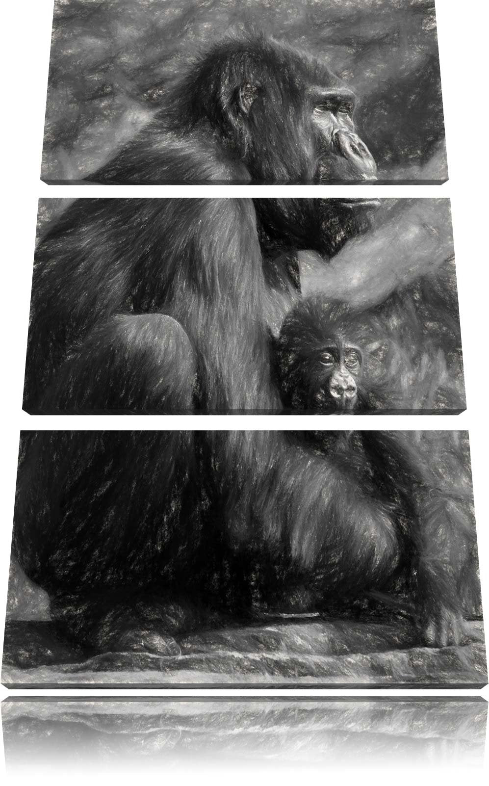 Liebevolle Gorillafamilie NewArt 3-Teiler Leinwandbild 120x80 Bild auf Leinwand, XXL riesige Bilder