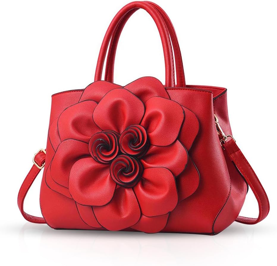 NICOLE &amp; DORIS Modische Damen-Umhängetasche, Handtasche, Umhängetasche, Blumenmotiv Rot, Rot