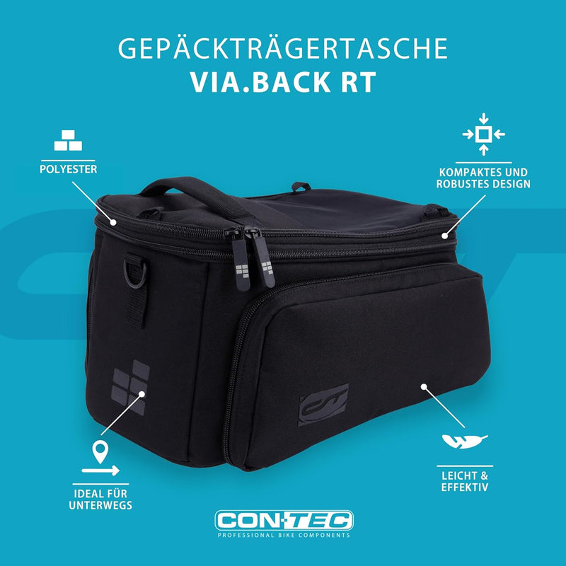 Contec Fahrrad Gepäckträgertasche - Via.Back RT Racktime - Schwarz mit Schultergurt, 32 Liter inklus