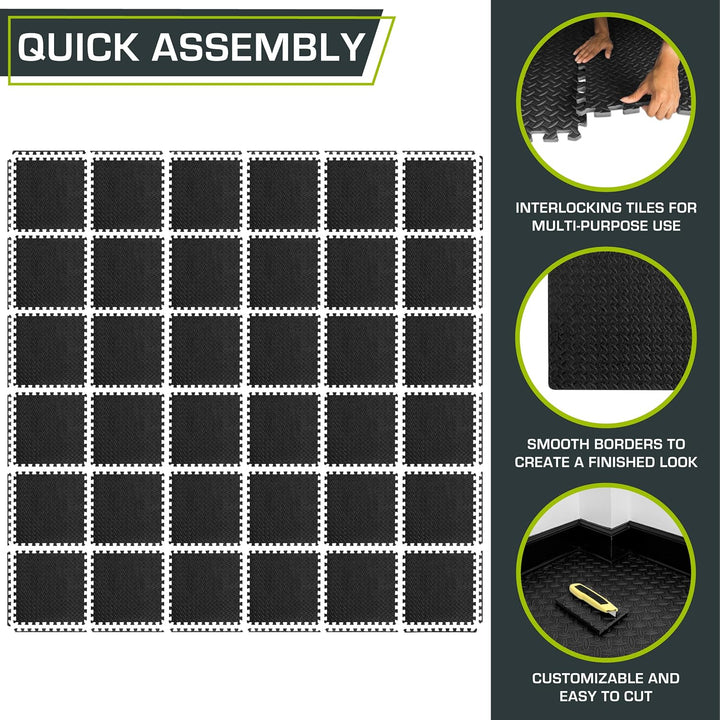 ProsourceFit Puzzle Exercise Mat ½ in, Eva Interlocking Foam Floor Tiles for Home Gym, Mat for Home