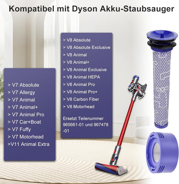 V7 V8 Filter für Dyson, Ersetzt Filter und Vorfilter für Dyson V8 V7 Animal Absolute Motorhead Staub