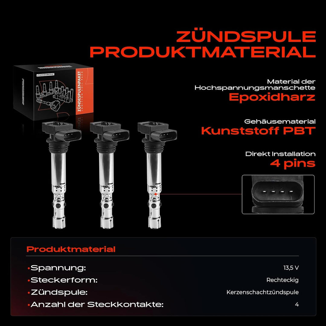 Frankberg 3x Zündspule Kompatibel mit Ibiza III 6L1 2007-2008 Fabia I 6Y2 2001-2007 Fabia I 6Y3 2002