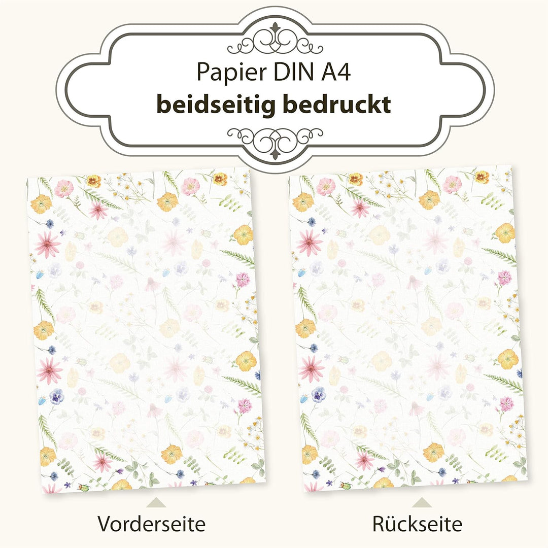 Flora Bianca Briefpapier mit Umschlag Set Vintage Blumen 500 Sets Papier DIN A4 beidseitig floral Na