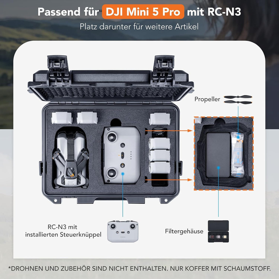 Lykus Titan MM510 Wasserdicht Tasche/Koffer/Case für DJI Mini 5 Pro und RC2/RC-N3,Unterstützt 7 Akku